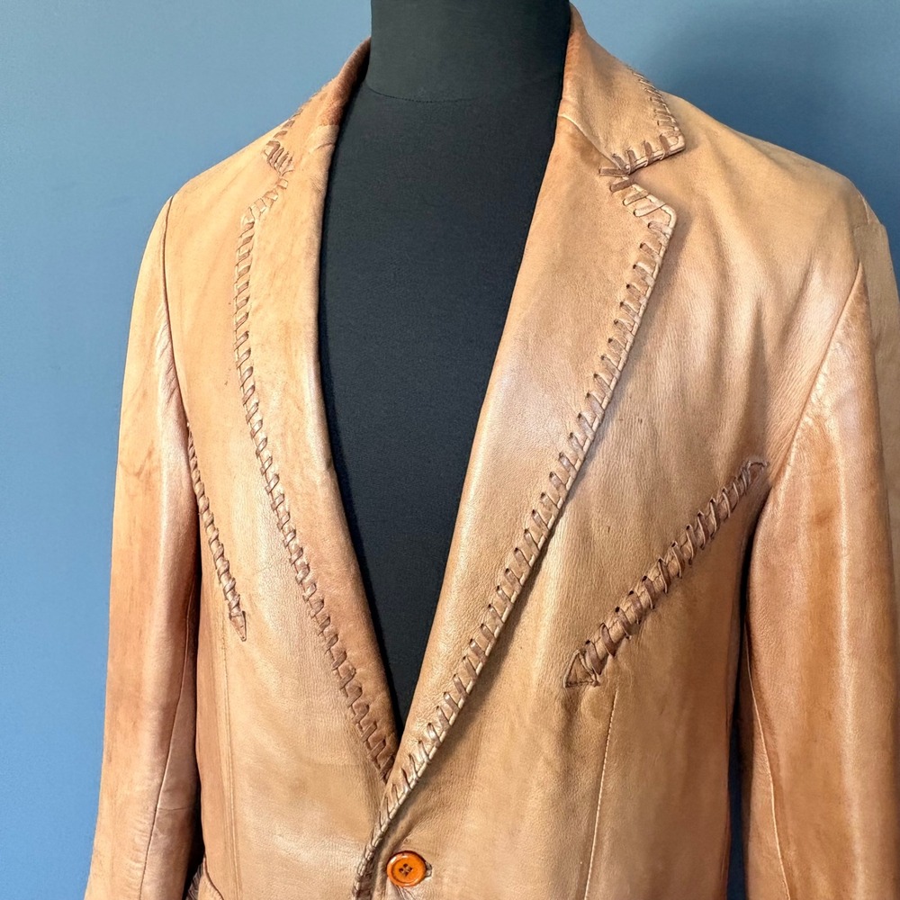 Vintage 70s Scully Lambskin Western Blazer Whipstitch | Size 42 | Tan Jacket